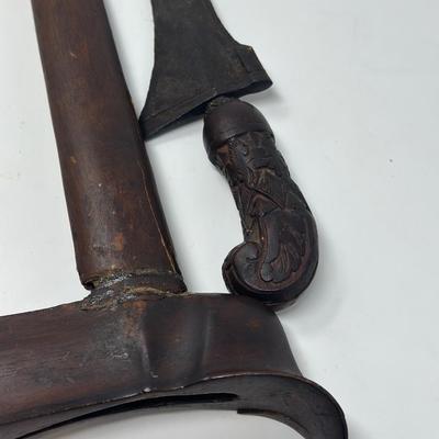 Sale Photo Thumbnail #324: Antique Keris Kris Javanese sword with wood sheath.
Overall length 18”