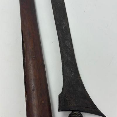 Sale Photo Thumbnail #322: Antique Keris Kris Javanese sword with wood sheath.
Overall length 18”