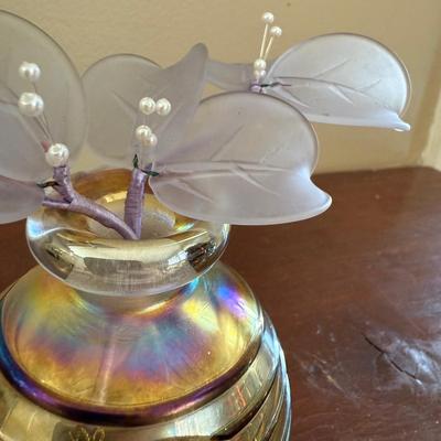 PR520 Art Glass Perfume Bottle with Glass Leafs