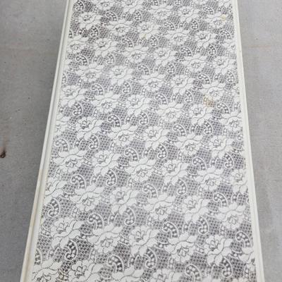 Patterned wood and iron coffee table