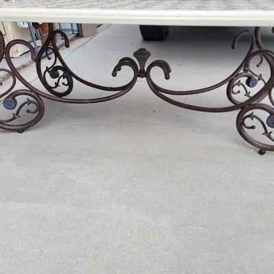 Patterned wood and iron coffee table