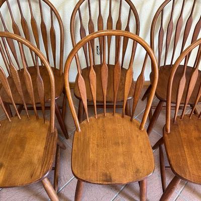 Solid Oak Pedestal Dining Table with Six Windsor Chairs