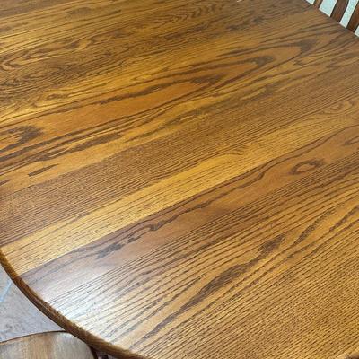 Solid Oak Pedestal Dining Table with Six Windsor Chairs