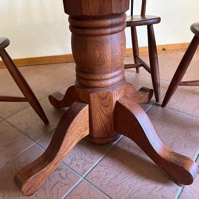 Solid Oak Pedestal Dining Table with Six Windsor Chairs
