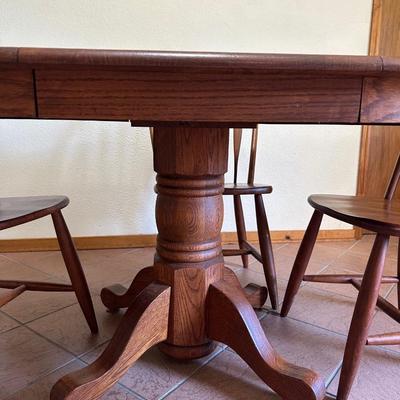 Solid Oak Pedestal Dining Table with Six Windsor Chairs