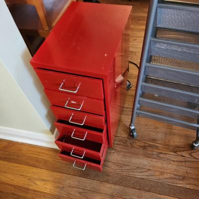 6 Drawer metal Cabinet on Casters and 6 Pull out Basket Storage Rack