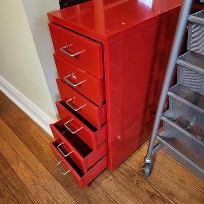 6 Drawer metal Cabinet on Casters and 6 Pull out Basket Storage Rack