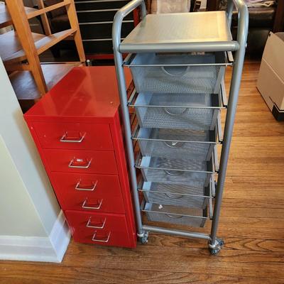 6 Drawer metal Cabinet on Casters and 6 Pull out Basket Storage Rack