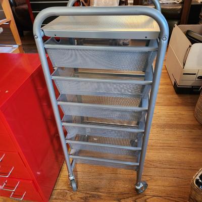 6 Drawer metal Cabinet on Casters and 6 Pull out Basket Storage Rack