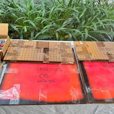 Sale Photo Thumbnail #20: This is the kind of set up you need to sell at a crafts show booth. You get the large fabric to cover the tables, a large gold and glass show case with mirror back in its carrying case. a large glass case, 22X24  and the hardware to put it together. high 