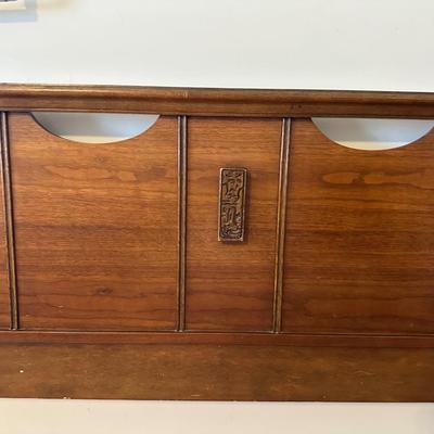 Bassett “Mayan” Mid Century Modern Highboy Vintage Dresser & Headboard