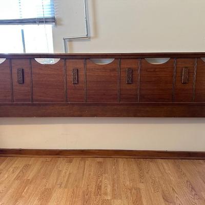 Bassett “Mayan” Mid Century Modern Highboy Vintage Dresser & Headboard