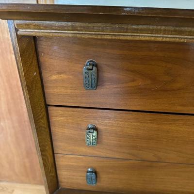 Bassett “Mayan” Mid Century Modern Highboy Vintage Dresser & Headboard