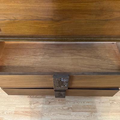 Bassett “Mayan” Mid Century Modern Highboy Vintage Dresser & Headboard
