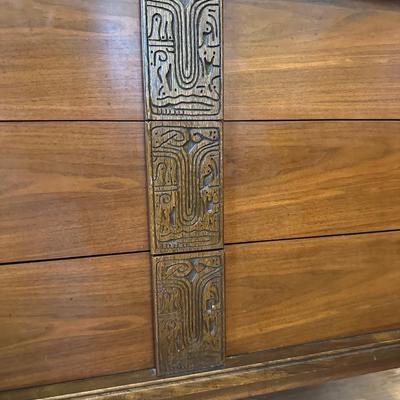 Bassett “Mayan” Mid Century Modern Highboy Vintage Dresser & Headboard