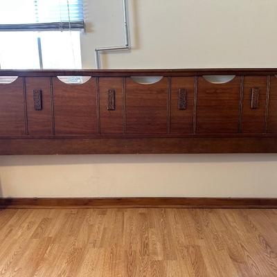 Bassett “Mayan” Mid Century Modern Highboy Vintage Dresser & Headboard