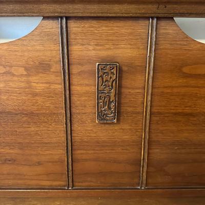 Bassett “Mayan” Mid Century Modern Highboy Vintage Dresser & Headboard