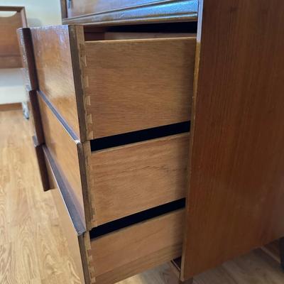 Bassett “Mayan” Mid Century Modern Highboy Vintage Dresser & Headboard