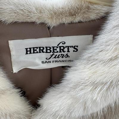 Sale Photo Thumbnail #53: Emilio Gucci Vintage Blond Mink Ladies Fur Coat tagged with Herberts of San Francisco White Fur is in great condition, satin  lining has a rip. Contrast lapel and pockets.I have no proof, that this is a real Gucci, there is no serial number as the jacket 