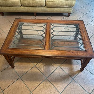 Wooden Coffee Table with Glass Top