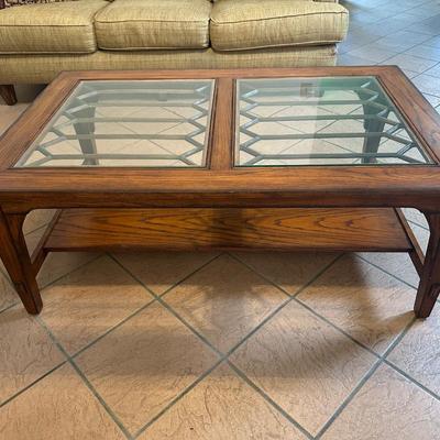 Wooden Coffee Table with Glass Top