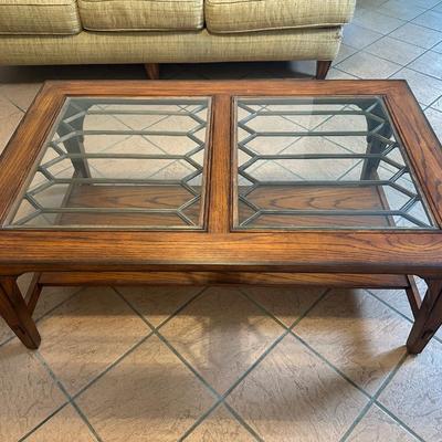 Wooden Coffee Table with Glass Top