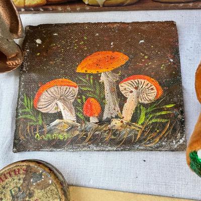 Sale Photo Thumbnail #91: silk scarves, Ceramic Toby, TY Ginger bear, 1940s crib, 1940s shoe horns, vintage containers.