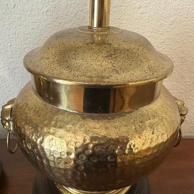 Pair of Vintage Brass Foo Dog Hammered Lamps