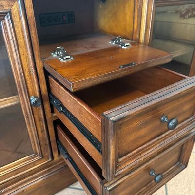 Wooden Media Console / Credenza with Glass Doors and Drawers