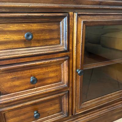 Wooden Media Console / Credenza with Glass Doors and Drawers