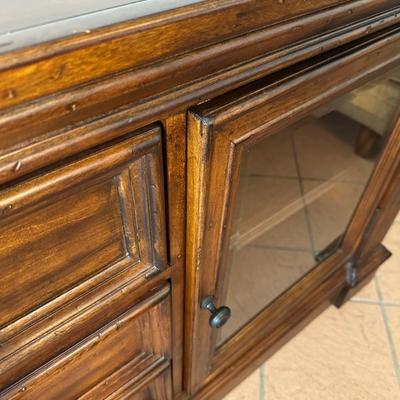 Wooden Media Console / Credenza with Glass Doors and Drawers