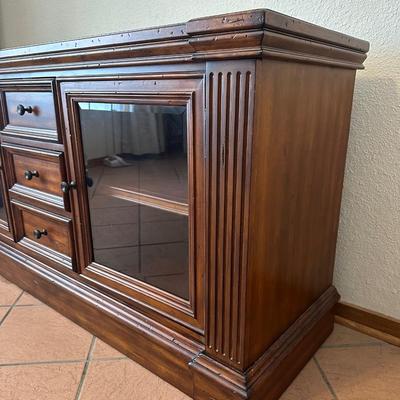 Wooden Media Console / Credenza with Glass Doors and Drawers