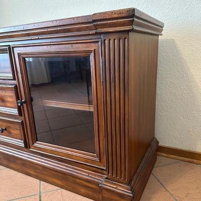 Wooden Media Console / Credenza with Glass Doors and Drawers