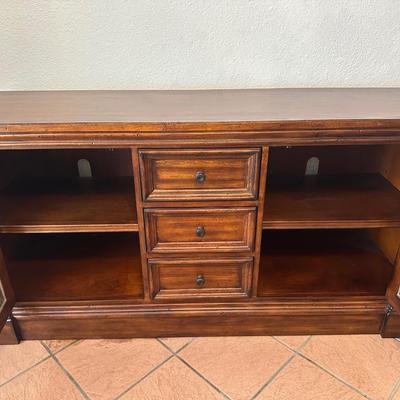 Wooden Media Console / Credenza with Glass Doors and Drawers