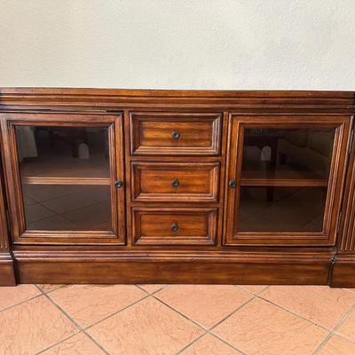 Wooden Media Console / Credenza with Glass Doors and Drawers