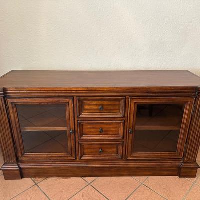 Wooden Media Console / Credenza with Glass Doors and Drawers