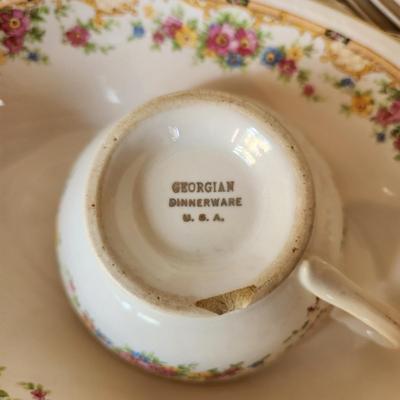 Lot of Geogian Dinnerware U.S.A. Plates Bowls Cups & Saucers, Server ,