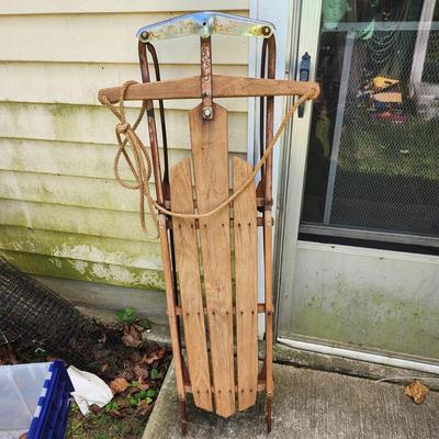 Vintage Wood Snow Sled Seasonal Fall Winter Decor