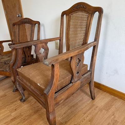 Pair of Antique Cane-Back Armchair and Rocker
