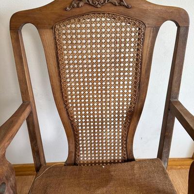 Pair of Antique Cane-Back Armchair and Rocker