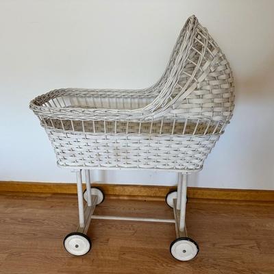 Pair of Vintage Baby Carriages – Bilt-Rite Spoked Stroller & White Wicker Bassinet