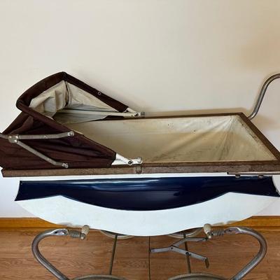 Pair of Vintage Baby Carriages – Bilt-Rite Spoked Stroller & White Wicker Bassinet