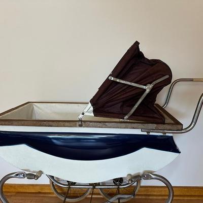 Pair of Vintage Baby Carriages – Bilt-Rite Spoked Stroller & White Wicker Bassinet