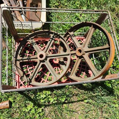 Primitive Antique Tools Hardware Wood Plane Cast Iron Wheels Hand Drills