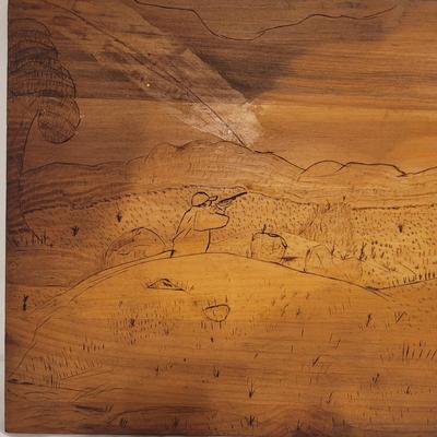 "Hunting Dog" Pyrograph Folk Art (FE-EL)
