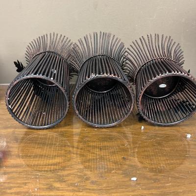 Nice Set of 3 Metal Wheat Hurricane Pillar Candle Holders
