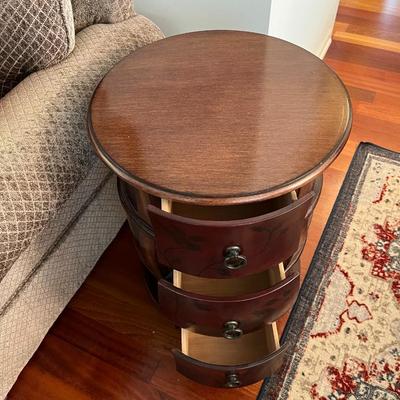 Round End Table with Three Drawers (LR)