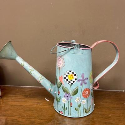 Nice Blue Metal Hand Painted Watering Pitcher