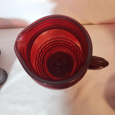 Red Glass Dishes and Pitcher (K-KD)