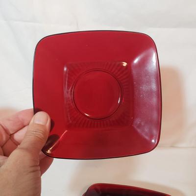 Red Glass Dishes and Pitcher (K-KD)